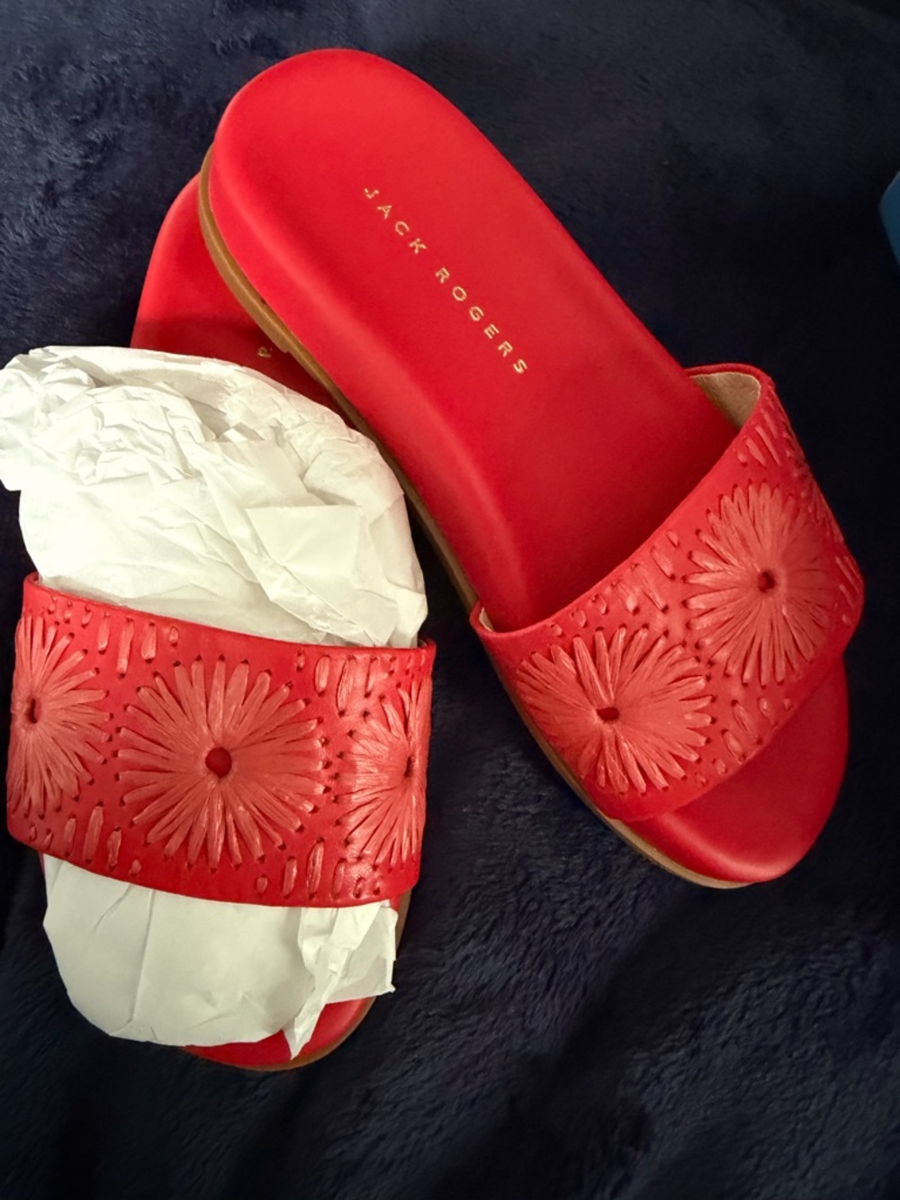 Jack Rogers Red Floral Cutout Slide Sandals for Women